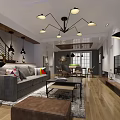Modern Industrial Open Plan Living And Dining Room With Cozy Sofa And Warm Wooden Flooring