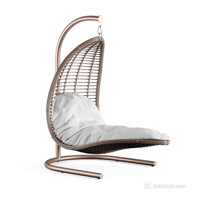 Modern Wicker Swing Chair with Metal Stand and White Cushion for Comfortable Relaxation 3d model 