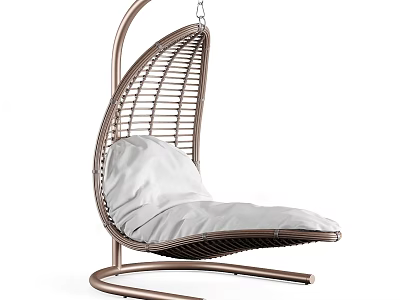 Modern Wicker Swing Chair with Metal Stand and White Cushion for Comfortable Relaxation 3d model