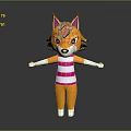 Cute Orange Fox Doll With Red Ears Pink Striped Shirt And Arms Outstretched