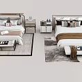 Modern Double Bed Interior With Bedside Tables Rugs And Decorative Pillows 3d model