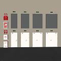 White And Gray Double Doors With Fire Equipment And Green Indicators On Wall 3d model