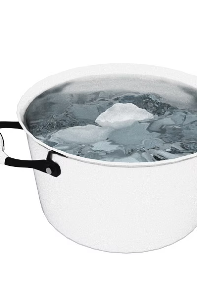 White Cooking Pot With Black Handles Containing Ice Cubes And Water 3d model
