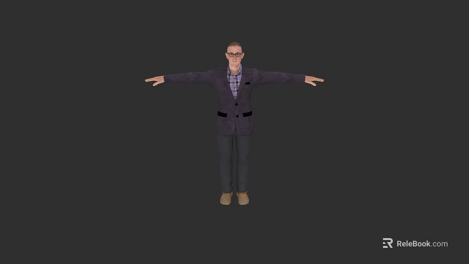 A Man In Purple Suit With Glasses And Arms Outstretched 3d model 