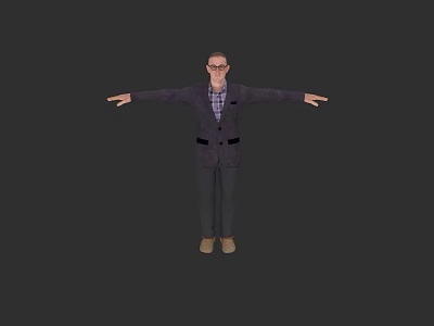A Man In Purple Suit With Glasses And Arms Outstretched 3d model