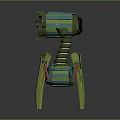 Mechanical Spider Like Creature With Blue Glowing Eye Green Blue Stripes And Spring Legs