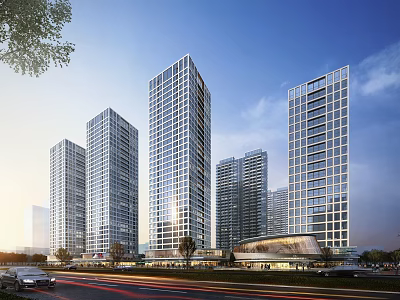 Modern High Rise Office Buildings With Glass Curtain Walls Urban Landscape And Commercial Area 3d model