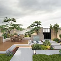 Japanese Courtyard Garden With Seating Area Water Feature Pine Trees And Lighting