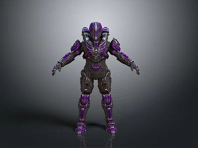 Armored Sci Fi Character With Purple And Black Mechanical Armor 3D Design Model 3d model