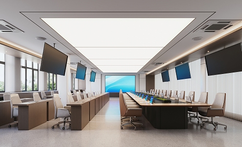 Modern Meeting Room Large Meeting Room Multifunctional Meeting Room Meeting Table and Chair Office Table and Chair Audio TV Electronic Screen Venetian Blinds 3d model