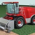 Red Agricultural Tractor With Large Tires Working In Green Crop Field