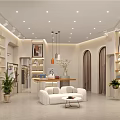Modern Clothing Store Interior With Clothing Racks White Sofa Plants Shelves And Pendant Lights