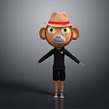 Monkey Game Movie Character With Brown Hat Green Eyes Black Shirt Black Shorts Gray Shoes