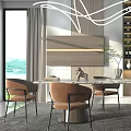 Modern Luxury Dining Table Set With Leather Chairs And Pendant Lighting In Open Dining Area