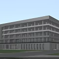 Modern Multi Story Office Building Exterior With Glass Curtain Walls And Gray Facade