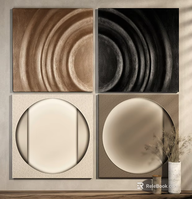 Modern Decorative Wall Panels With Circular Patterns In Brown Black Beige Tones 3d model