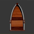 Wooden Small Boat With Red Orange Hull Metal Rings And Wooden Seats