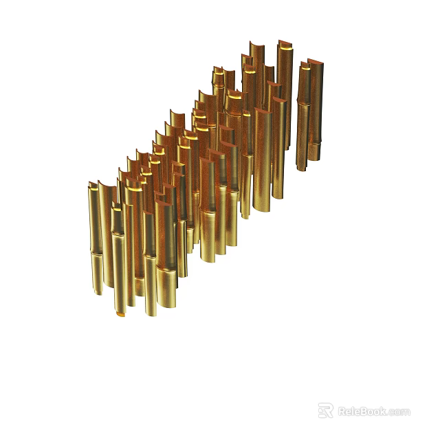 Golden Pillars Arranged in Wavy Vertical Abstract Design Pattern Structure 3d model 
