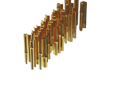 Golden Pillars Arranged in Wavy Vertical Abstract Design Pattern Structure 3d model