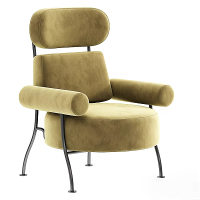 Modern Single Seater Beige Velvet Sofa And Coffee Table Set With Metal Legs Round Arms 3d model