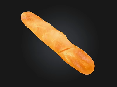 Freshly Baked Long Golden Baguette on Black Background with Crusty Bread Texture 3d model