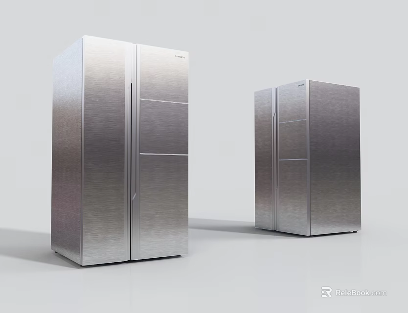 Two Modern Stainless Steel Refrigerators With Double Doors On White Background 3d model 
