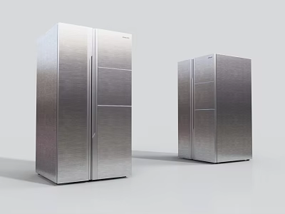 Two Modern Stainless Steel Refrigerators With Double Doors On White Background 3d model