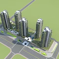 Multiple High Rise Residential Buildings in Green Environment With Surrounding Roads and Plaza
