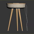 Modern Round Accent Table With Wooden Legs And Fabric Covered Top Surface