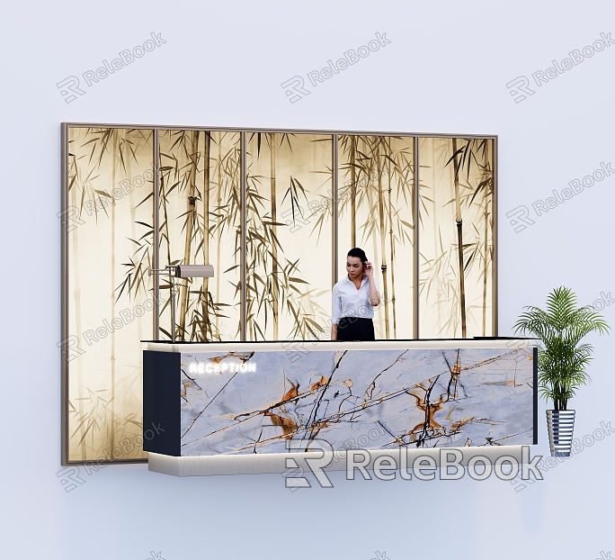 Chinese Front Desk Bamboo Background Front Desk Combination model