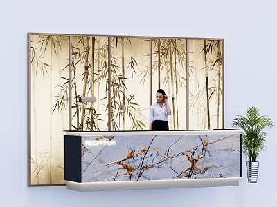 Chinese Front Desk Bamboo Background Front Desk Combination model