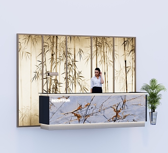 Chinese Front Desk Bamboo Background Front Desk Combination 3d model