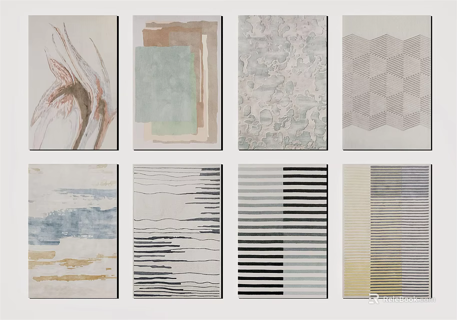 Square Rugs With Various Abstract Patterns And Different Color Combinations For Home Decor 3d model