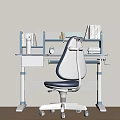Adjustable Blue White Kids Desk with Bookshelf Books Clock and Ergonomic Chair for Study