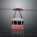 Pink And White Cable Car Hanging On Red Cables Against Dark Background