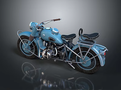 Shiny Blue Vintage Motorcycle With Black Seats Chrome Details And Retro Design 3d model