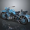 Shiny Blue Vintage Motorcycle With Black Seats Chrome Details And Retro Design