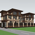 Modern Duplex Villa Two Story Exterior With Lawn Driveway And Balcony Lighting