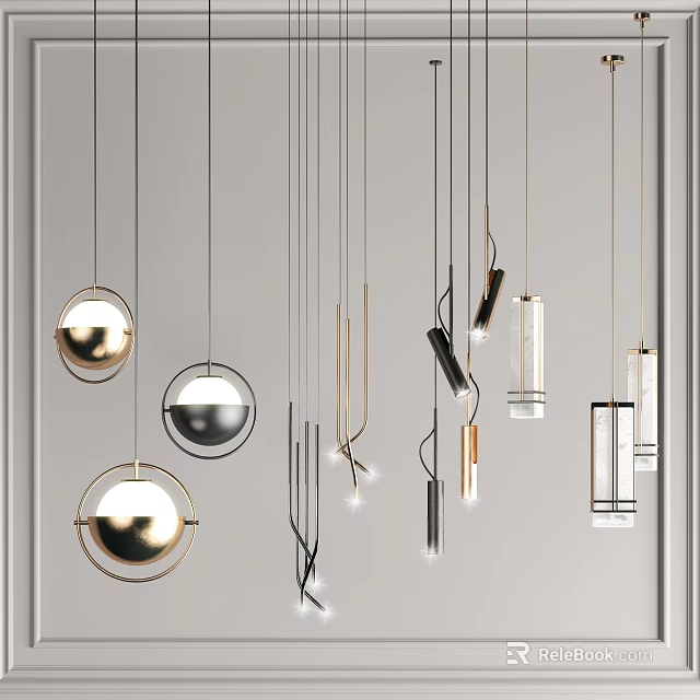 Modern Pendant Lights With Diverse Contemporary Designs Spherical Cylindrical And Rectangular Shapes 3d model