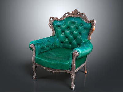 Luxurious Green Velvet Armchair With Carved Armrests And Tufted Backrest Design 3d model
