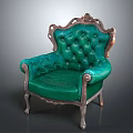 Luxurious Green Velvet Armchair With Carved Armrests And Tufted Backrest Design