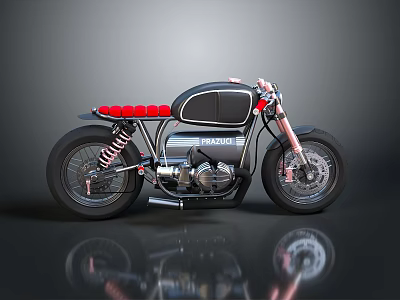 Vintage Custom Black Motorcycle With Red Accents And Imperial Design Details 3d model