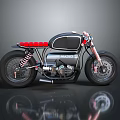 Vintage Custom Black Motorcycle With Red Accents And Imperial Design Details
