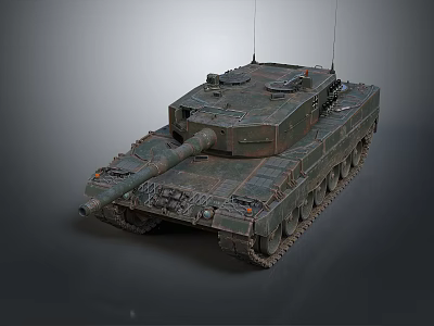3D Model Military Tank Green Camouflage With Cannon Tracks And Antenna Design 3d model