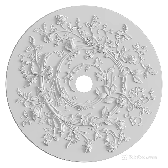 Exquisite White Circular Carving Adorned With Floral And Foliage Elements 3d model