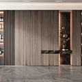 Modern Decorative Cabinet Design With Wooden Wall Glass Door Cabinets And Marble Countertop
