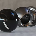Neatly Arranged Metallic Spherical Surveillance Cameras With THE DOOR MAN Base