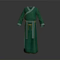 Elegant Green Traditional Robe With Embroidered Cuffs Decorative Belt And Long Sleeve Design