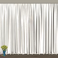 Beige Linen Curtains With Elegant Drape And Blue Vase With Green Plants