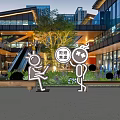 Ideal Photo Check in Spot At Modern Urban Plaza With Architectural Buildings And Green Plants